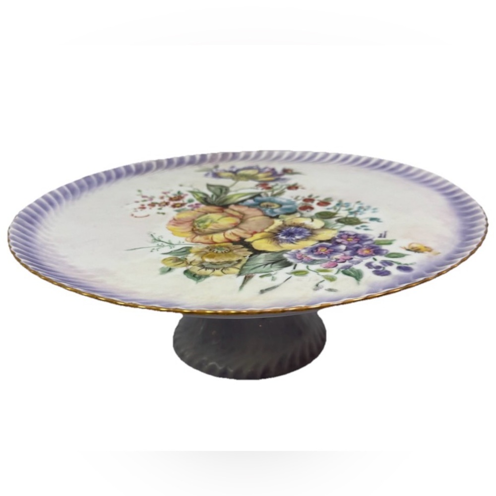 VTG Alboth& Kaiser Bavaria Porcelain 12 3/4”Floral Pedestal Serving Dish Signed